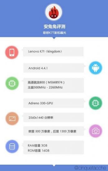 Lenovo K7t: ecco qualche caratteristica tecnica