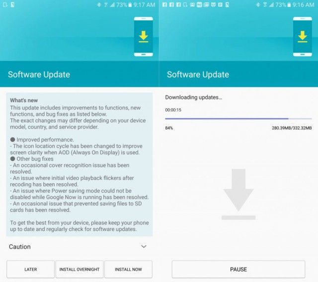 Nuovo aggiornamento Galaxy S7