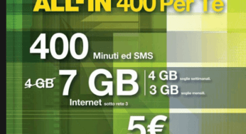 Offerta 3 Italia: per voi 400 minuti e 7GB al mese a soli 5€