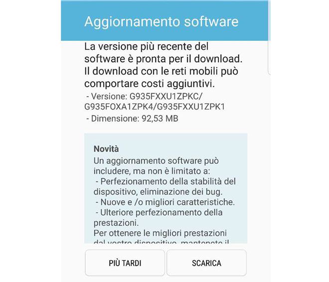 Aggiornamento Galaxy S7