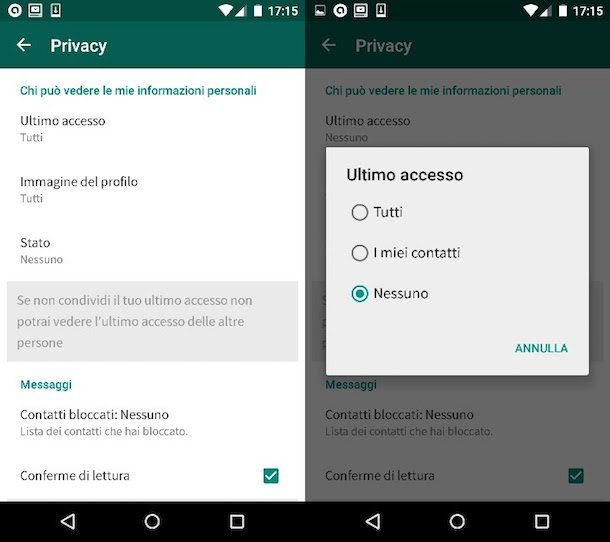 Come nascondere ultima visita Whatsapp su Android