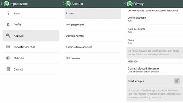 Disabilitare conferme di letture Whatsapp