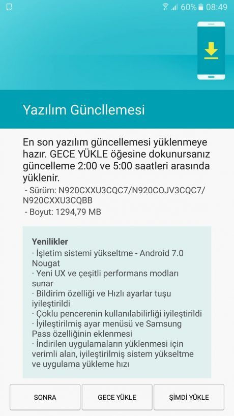 Aggiornamento Nougat Galaxy Note 5