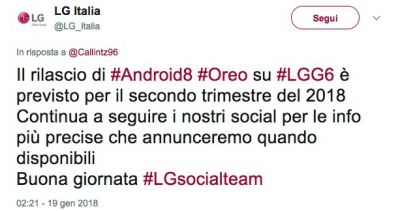 Aggiornamento Oreo LG G6