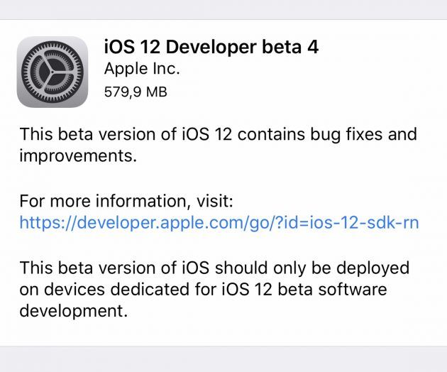 Apple iOS 12 beta 4