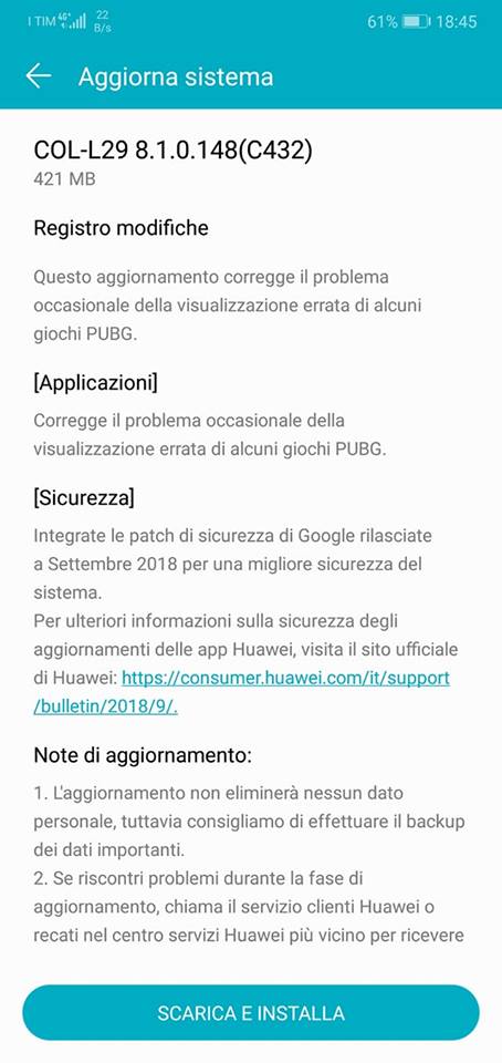 Aggiornamento Honor 10