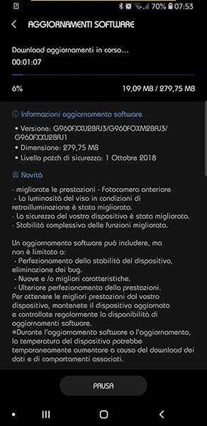 Aggiornamento Samsung Galaxy S9