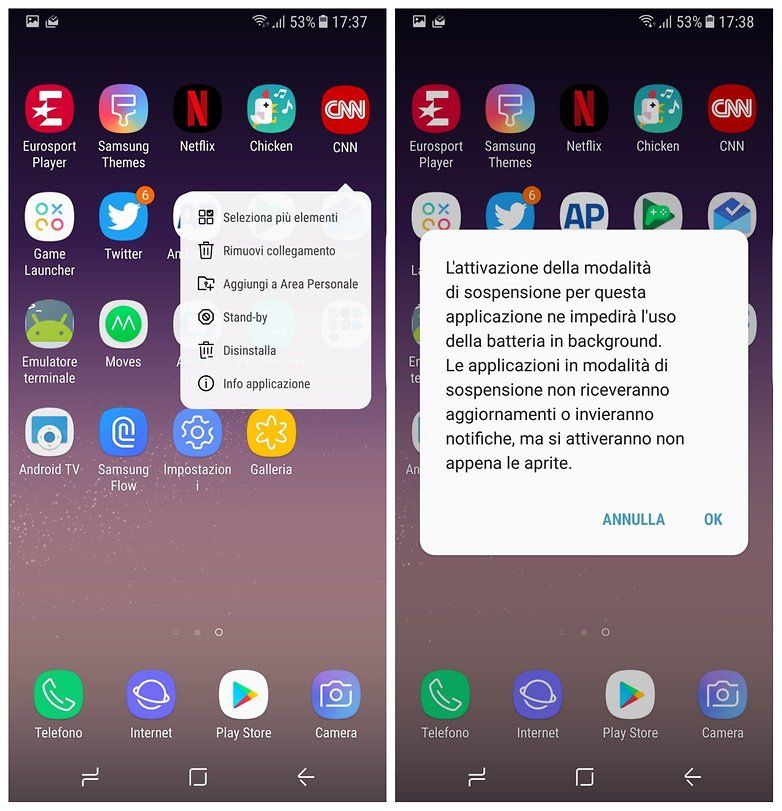 Come mettere le app in stand-by su Samsung Galaxy S8 e S8 Plus