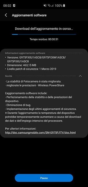 Aggiornamento Galaxy S10
