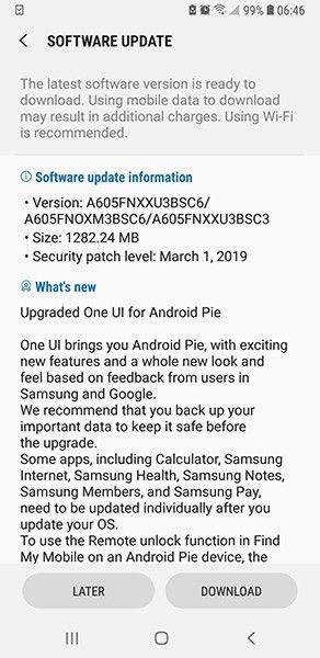 Aggiornamento Samsung Galaxy A6 Plus