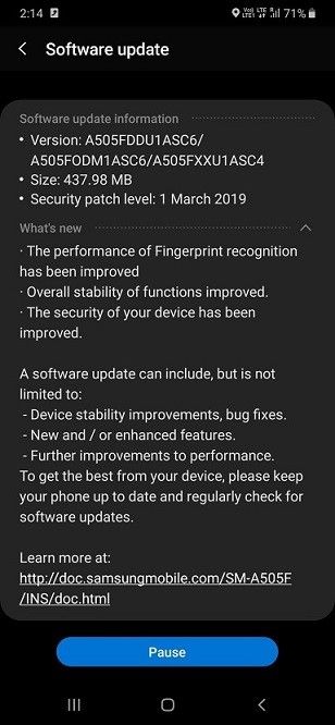 Aggiornamento Galaxy A50